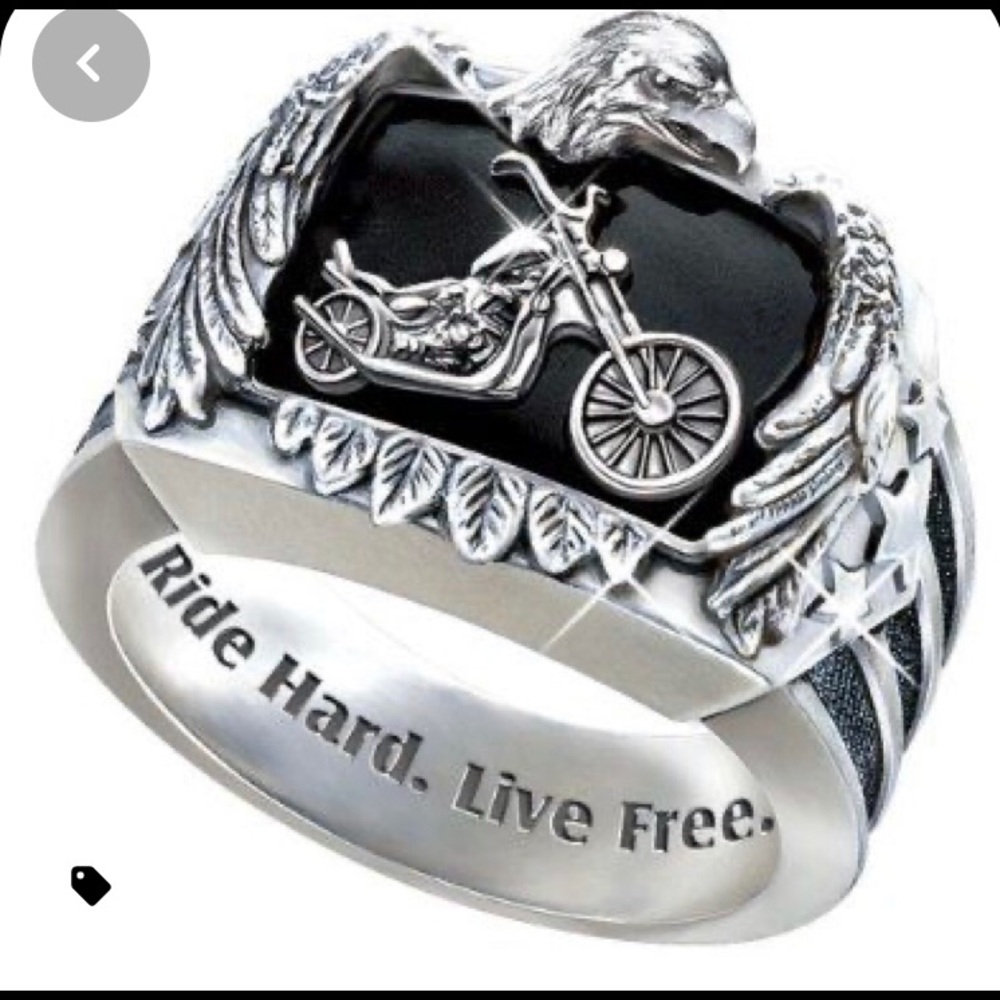🏍 Silver & Onyx Motorcycle Ring - Picture 13 of 13